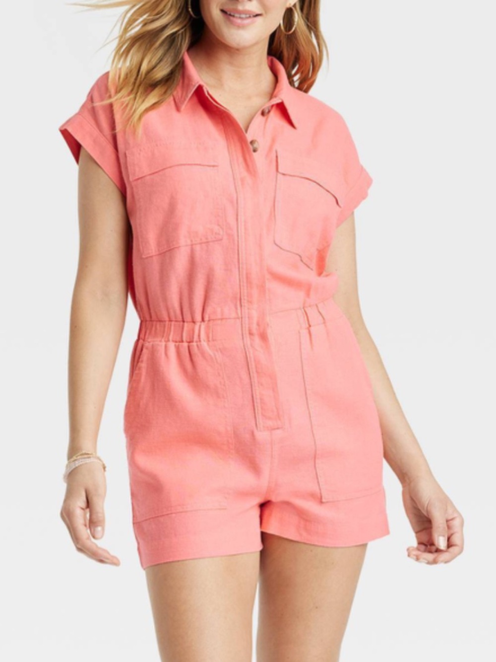 Universal Thread Women's Short Sleeve Romper - Linen Blend - Size 12
